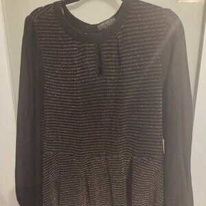 Forever 21+ Black & Gold Metallic Peplum Top (Plus Size 22W)